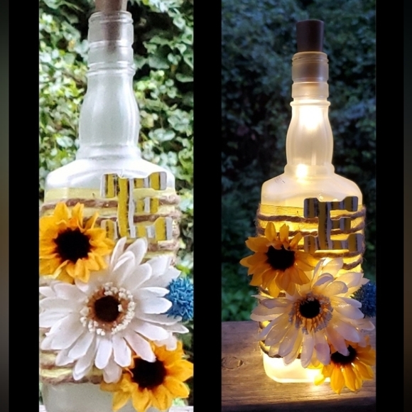 Handcrafted Lighted Sunflower Decor Bottles - Picture 6 of 10